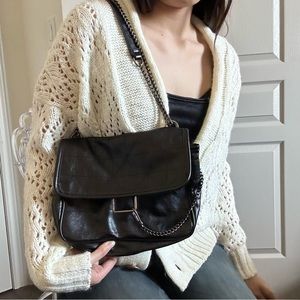 Zara Black Leather Crossbody Bag With Metal Chain